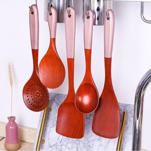 1 Pcs Solid Wood Kitchenware Set Korean Style Pink Spatula Rice Spoon Eco-friendly Tableware Home Kitchen Cooking Supplies