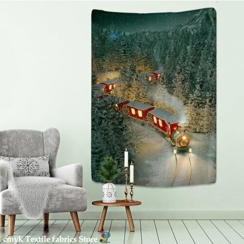 Xmas Art Wall Hanging Tapestry Christmas Train Reindeer Badge Home Deco Christmas Gift Print Tapestries