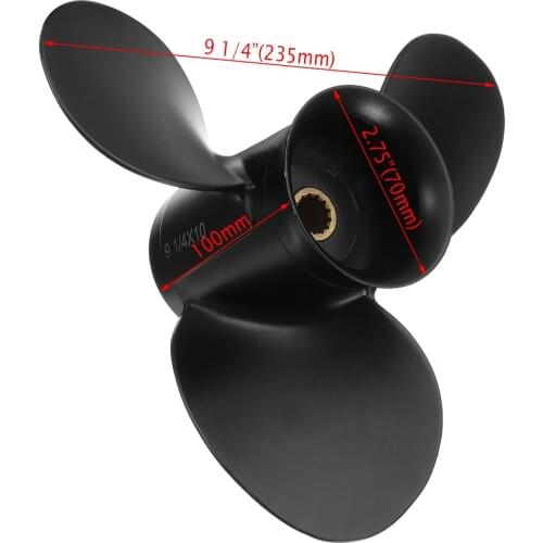 Aluminum Alloy Outboard Propeller For Evinrude Johnson BRP 8-15HP 13 Spline Tooths Black 3 Blades 174950 / 778772 9 1/4 x 10