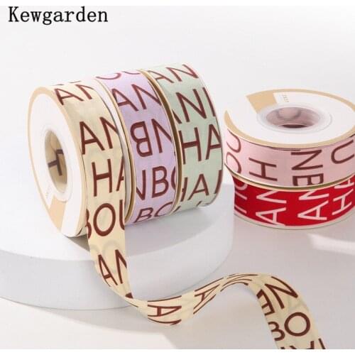 Kewgarden Print Letter Polyester Cotton Ribbon 1" 1.5" 25 38 15 10 mm DIY Hair Bow Accessories Handmade Tape Riband 10 Yards