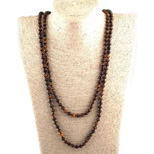 Drop Shipping Fashion 6mm Semi Precious Stones Beads 150cm Long Knotted Necklaces