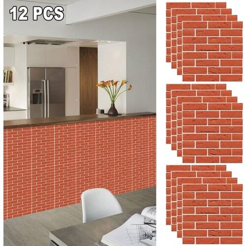 12pcs 3D Wall Tile Stickers Kitchen Bathroom Self-adhesive Decor Waterproof Decor Stickers(30x30cm/12" x 12")(Red Brick Pattern)
