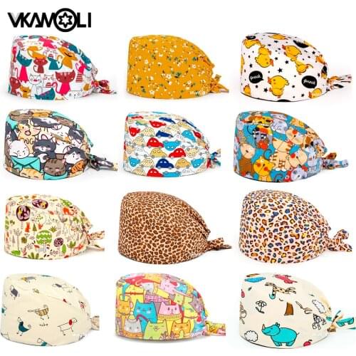 Unisex scrub hat Cotton Anime printing Breathable Scrub hat pet shop spa uniform Sweat towel hat beauty salon work scrub caps