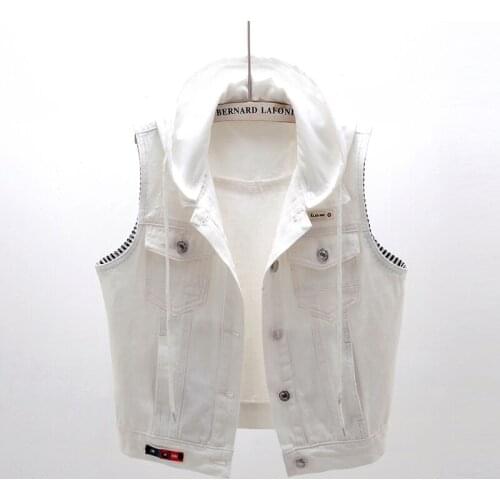 Sprig autumn 2020 women casual sleeveless denim jackets vests plus size hooded jean vest female short waistcoat 4XL 5XL JC245