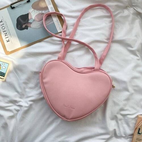 New Design Girls Cute Love Heart Shape Tote Handbags PU Leather Candy Colour Lovely Ladies Shoulder Bags High Quality Lovely Bag