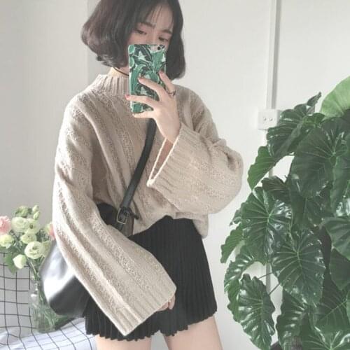 GOOHOJIO 2020 Chic Solid Color Casual Fashionable Sweater Women Loose Vintage Ladies Streetwear Autumn Oversized Women Sweater