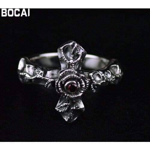 S925 Thai Silver Retro Rose Cross Thai Silver Ring