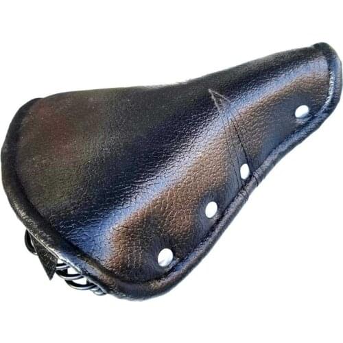 Vintage Faux Leather Bicycle Saddle Rivet Sprung Spring Bike Cycling Seat Cushion Black for Road Bike MTB