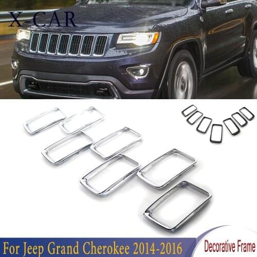 X-CAR Racing Grills 7Pcs/Set Insert Mesh Vent Bezel Ring Outlet Exterior Styling For Jeep Grand Cherokee 2014-2016 Chrome/Black