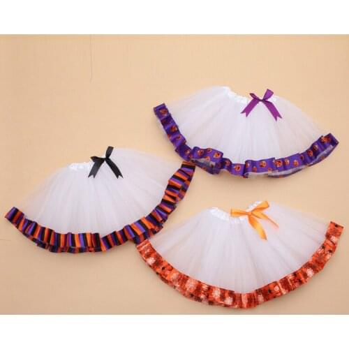 Girls Children Hallowee PumpkinTutu Skirt Clothes Lace Pettiskirt Princess Child Party Dance Elastic 2-7T Bow Tulle Skirts