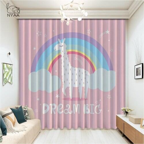 White Llama Alpaca And Cactus Curtain Room Decor European Curtains Girl Bedroom Rope Curtains In The Living Room Micro Shading