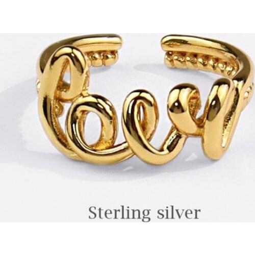 Sole Memory Romantic Letters Love 925 Sterling Silver Female Resizable Opening Rings SRI844