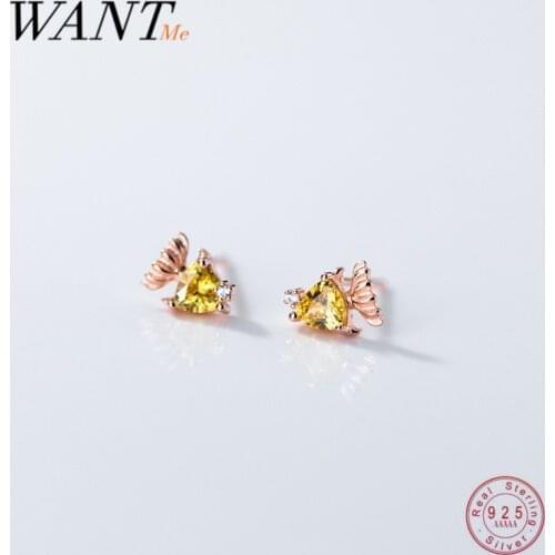 WANTME 925 Sterling Silver Cute Chic Yellow Zircon Ocean Small Fish Stud Earrings for Women Party Piercing Jewelry Accessories