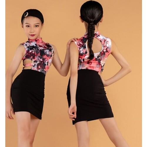 Floral Latin Dance Dress Girls Summer Dress Sleeveless Stage Costume Designer Clothes Tap Dance Wear Samba Dancer Outfit JL3032