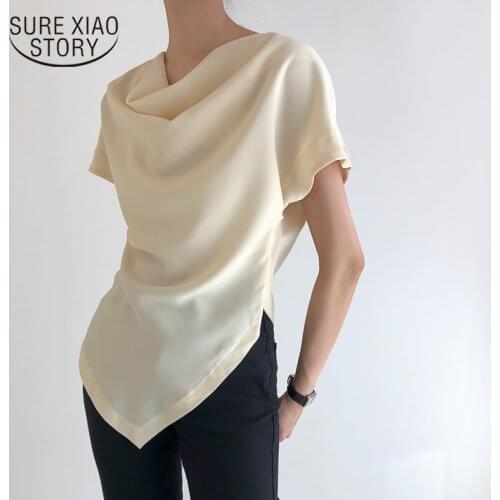2021 Korean Chic Office Lady French Irregular Batwing Sleeve Blouse Elegant Bright Yellow Grey Color Slim Shirts Blusas 14524