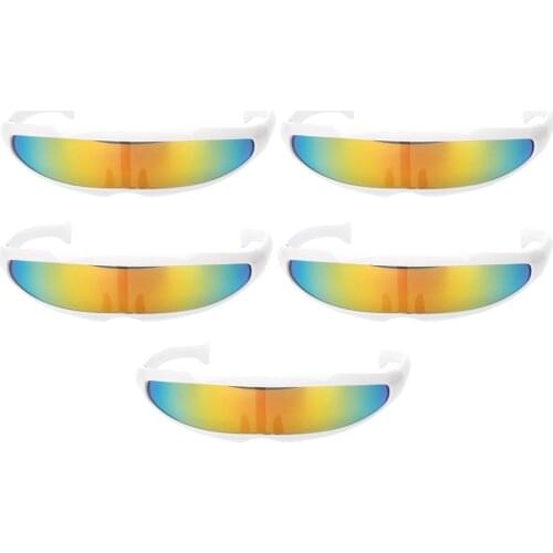 5/pack Yellow Mirrored Futuristic Shield Sunglasses Cyclops Visor Glasses Costume for Kids