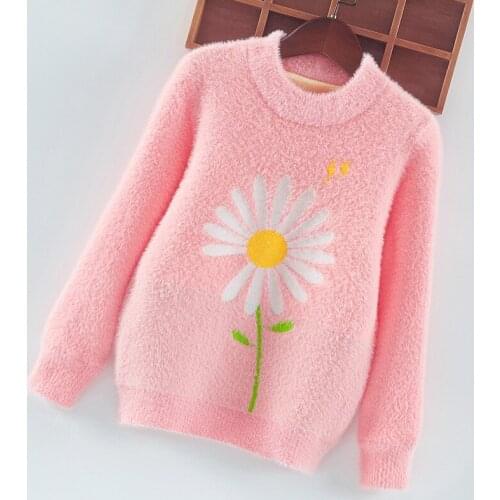 Kids Girl Sweater Flower Pullover Child Sweet Knitted Winter Warm Tops Sweet Teen Long Sleeve Jumpers Baby Knitwear Clothes