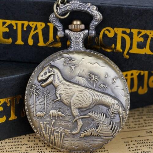 Engraved Dinosaur Design Fob Quartz Pocket Watch Awesome Forest Necklace Watch Antique Pendant Pocket watches Women Men Gifts