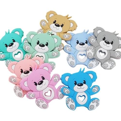 Chenkai 10PCS Bear Silicone Baby Teether rodent Teething Toys Chewable Animal Shape Products Nursing Gift Accessory BPA free