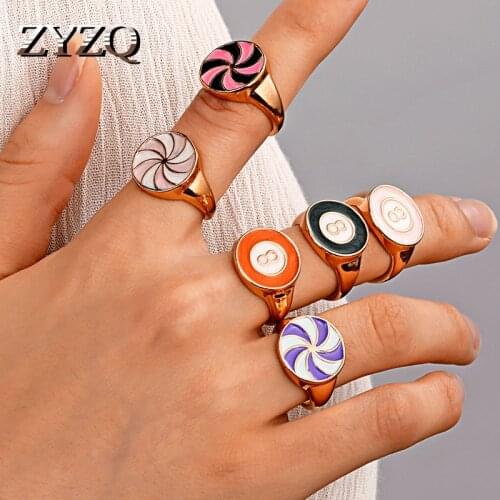 ZYZQ ins Dripping Oil Personality Color Windmill Ring For Women Retro Simple Geometric Ring Temperament Jewelry Accessories