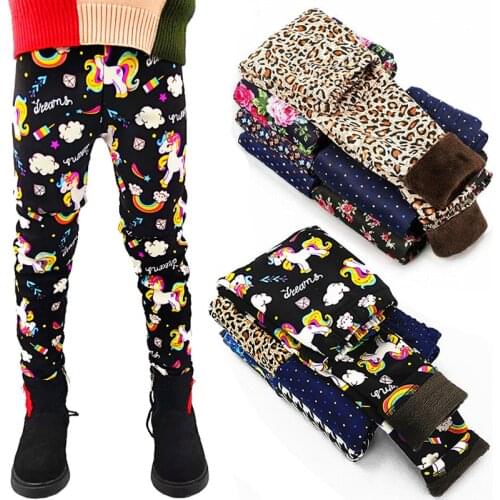 Autumn and winter new childrens cartoon plus velvet leggings thick warm trousers leggings childrens leggings
