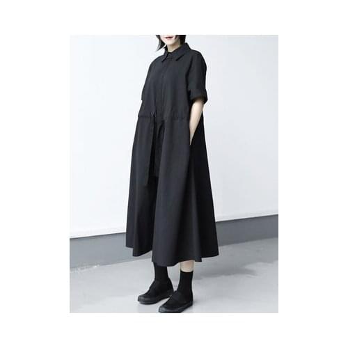 New original short-sleeved dark Japanese series of simple size loose show thin waist dress big pendulum skirt
