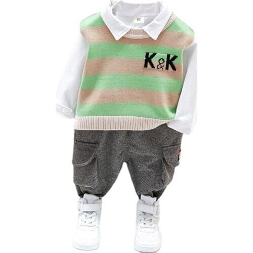 New Autumn Baby Clothing Boys Children Cotton Vest T-Shirt Pants 3Pcs/Sets Toddler Casual Costume Infant Clothes Kids Tracksuits