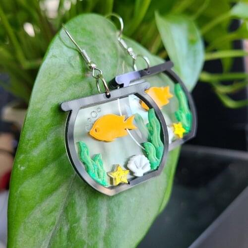 New style earrings female colorful transparent acrylic aquatic goldfish bowl goldfish earrings