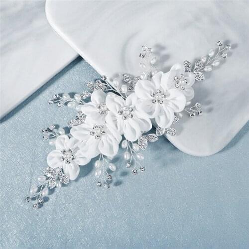 OKILY Luxury Crystal Hair Accessories for Women Prom Bridal Wedding Headdress Artificial Flower Hairclip Elegant Headwear