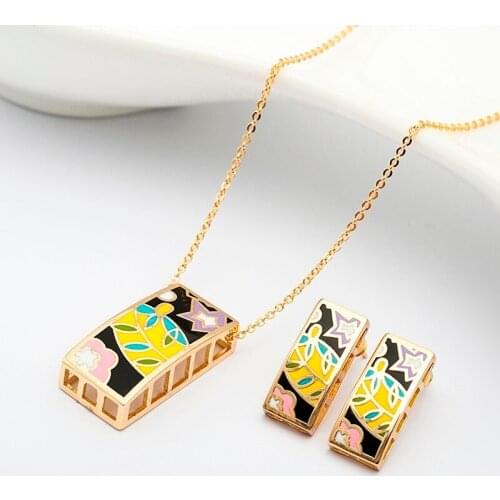 R&X Woman Costume Ouro Bridal FashionJoias Engagement Jewelry Sets Gift Sets Fine Jewelry Necklace/earrings Heart Sieraden