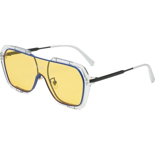 Sunglasses ins street shooting big frame jumping di female retro one-piece light yellow sunglasses