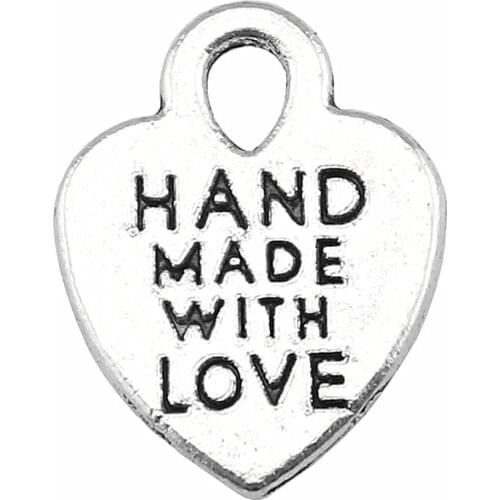 WYSIWYG 20pcs 15x12mm Zinc Alloy Handmade With Love Heart Charms Pendants DIY Jewelry Findings Accessories Wholesale