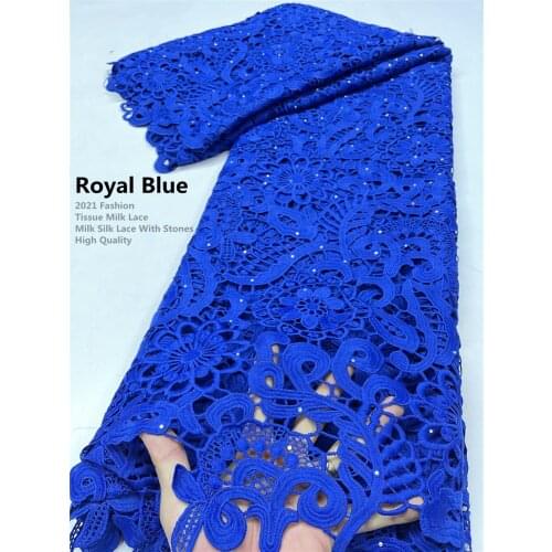 XIYA 2021 High Quality African Lace Fabric Cotton Fabric Embroidery Swiss French Tulle Lace Royal Blue 5Yards Lace Fabric 3880B