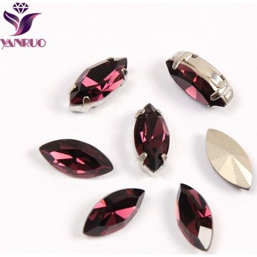 YNARUO 4200 Navette Amethyst Crystals K9 Fancy Rhinestones Gass Claw Settings Sew-on Stones for Crafts Handiwork