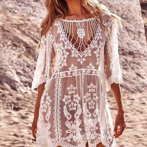 Womens Sexy Summer Beach Skirt Cover Up Dresses New Year 2021 Lace Vacation Loose Holiday Bikini Swimwear Beach Frock Платья