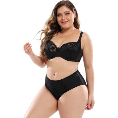 2020 Womens lingerie push up bra set sexy lcae plus size bra and panty set 80-105 E cup