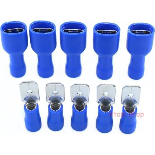 100pcs blue FDFD2-250*50 MDD2-250*50 16-14AWG Insulated flat Spade Wire Cable Connector Terminal male female terminal terminator