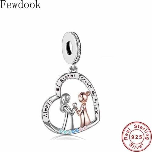 Fit Original Charm Bracelet 925 Sterling Silver Two Girls Always My Sister Forever My Friends Bead For Making Women Berloque DIY