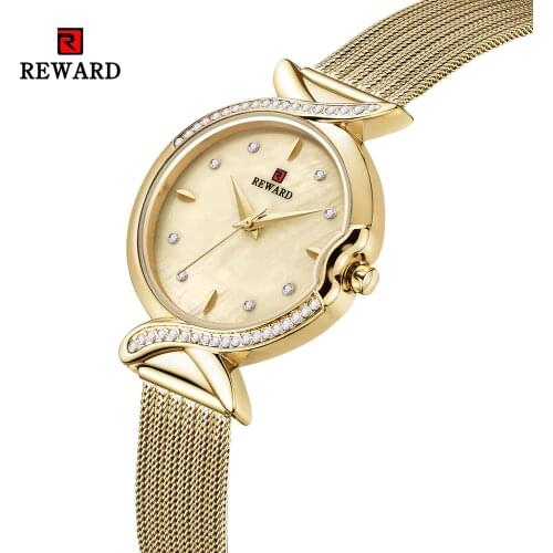 Reward Brand Luxury Women Watches Crystal High Quality Gold Mesh Belt Dress Women Watch Wristwatch Female Clocks Reloj Mujer New