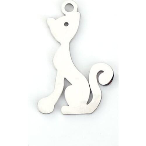 DoreenBeads Fashion 304 Stainless Steel Pet Silhouette Pendant Cat Animal Silver Color Jewelry DIY Components Handmade, 1 Piece