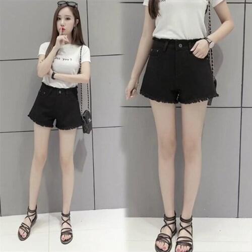 Denim shorts women Loose street wear black Ruffles Solid high waist shorts jean clothes women summer plus size
