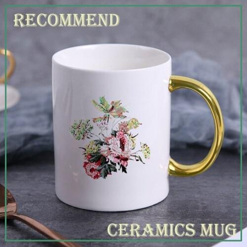 Elegant Peony Cup Ins Mugs Coffee Mug Creative Ceramic Water Milk for Breakfast Cups Girl dia madre Gift KTZW-064