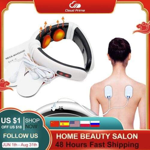 Electric Neck Massager EMS Pulse Back 6 Modes Power Control Far Infrared Heating Pain Relief Tool Reduce Pain Therapy + gel pad