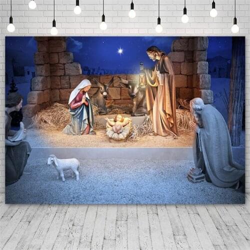 Avezano Jesus Birth Nativity Scene Old Stone Shepherd Merry Christmas Party Decor Pattern Photo Background Photographic Backdrop