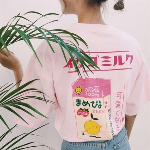 Summer Kawaii Japanese letter cute fresh simple soft cotton preppy Harajuku style New short sleeve Casual female pink t-shirts