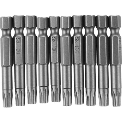 6mm T30 Head 50mm Long Magnetic Torx Screwdriver Insert Bits Tool 10 Pcs