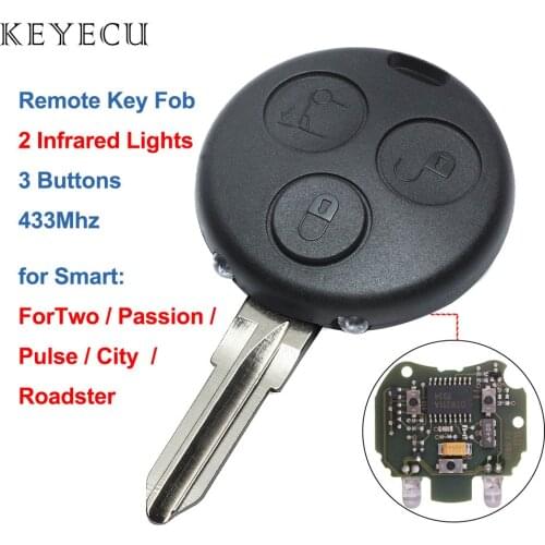 Keyecu Replacement Remote Key Fob 3 Buttons 433mhz for Smart ForTwo Passion Pulse City Roadster with 2 Infrared Lights