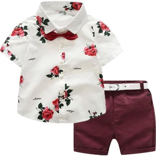 Baby Set Toddler Baby Boy Gentleman Suit Rose Bow Tie T-Shirt Shorts Pants Outfit Set boys clothes #30