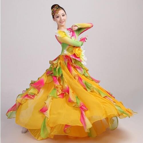 Festival Prom Flamenco Costumes Female Paso Doble Wear Choral Dance Clothes Folk Dance Flowers Slim Dress