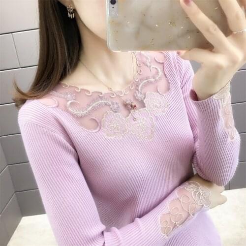 Round collar of new fund of 96085 autumn winters is elastic knit lace embroidered top 40